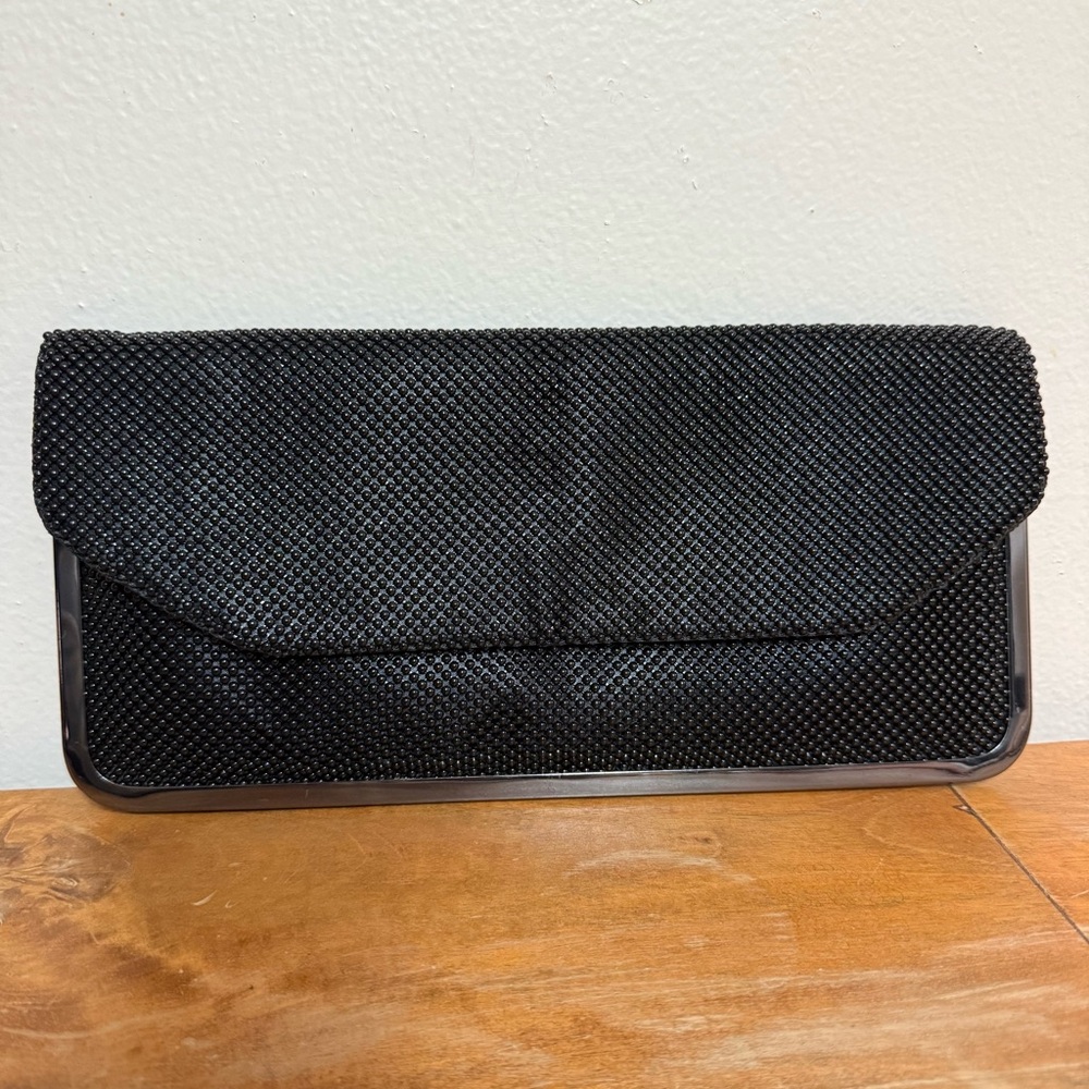 Black Beaded Evening Clutch with Chain Strap